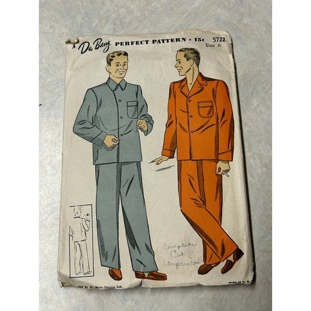 Vintage 1960's DuBarry Pattern #5722 Men's Pajamas‎ Size A 34-36